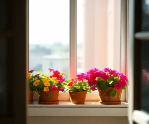 Skrzynki z kwiatami na parapecie za oknem bez barierki czy za to jest mandat
